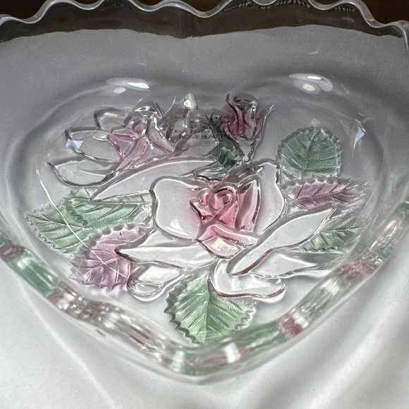 Home Beautiful Dish Japan VTG Crystal Floral Heart  Embossed‎ Rose Serve Candy - Picture 2 of 6